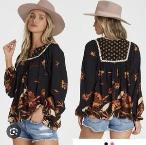 NWT Billabong Ella Bella Peasant Boho Silhouette Blouse Size Small
